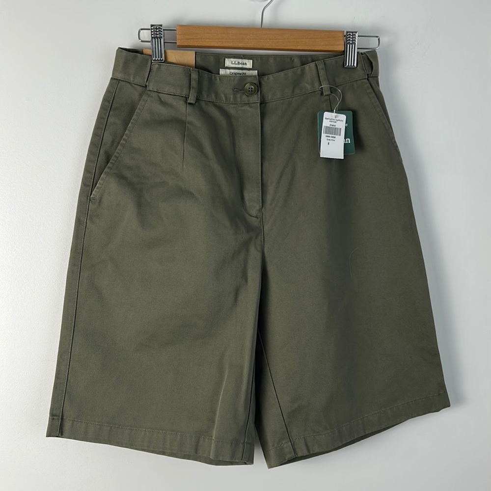 L.L. Bean Dusty Olive Green Original Fit Cotton Shorts size 8